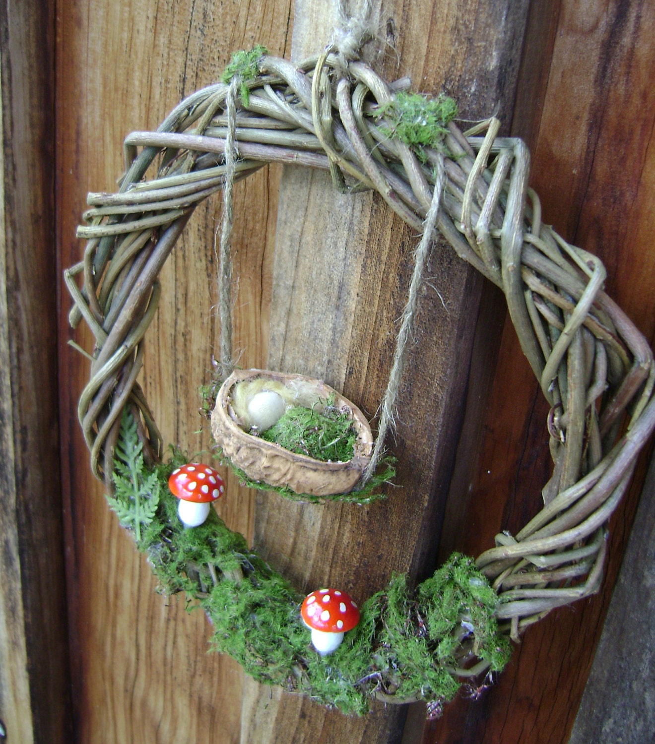 Woodland Forest floor wreath -  Waldorf inspired  - Toadstools and little moss baby