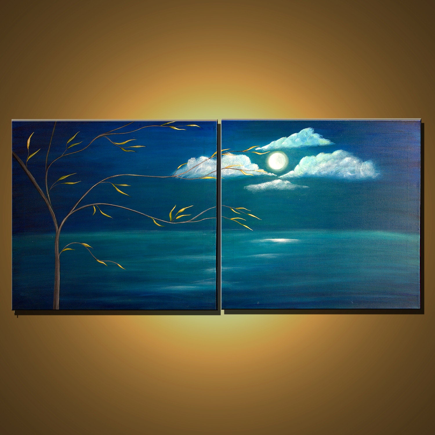 Original Painting- Contemporary Abstract Modern Landscape / Seascape Fine Art Painting - MAGICAL MOONLIGHT- Free Shipping inside US.