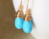 Gold Turquoise Earrings, Sleeping Beauty Sky Blue Gemstones, Southwestern Jewelry