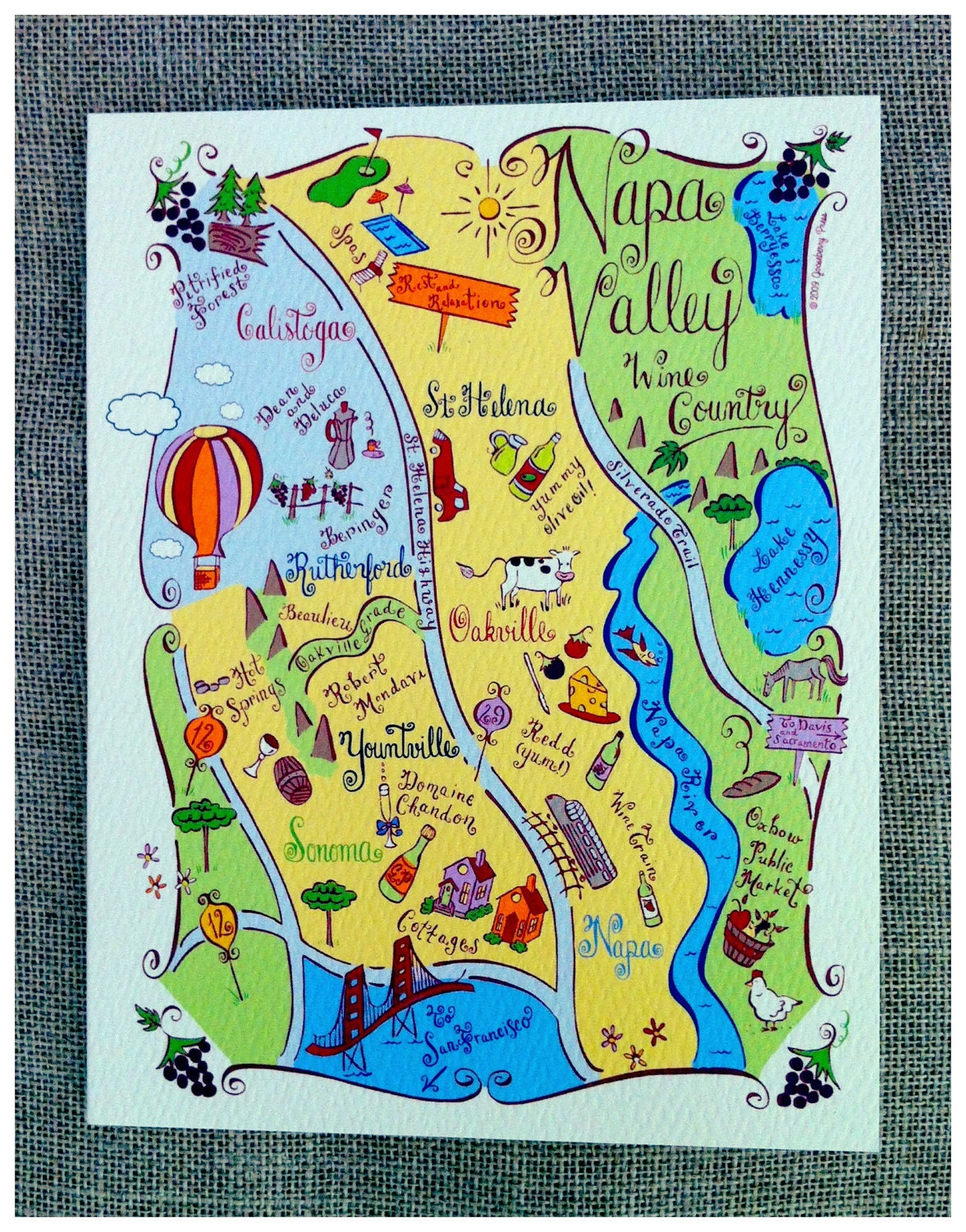 Napa Valley Map Full Color Note Card