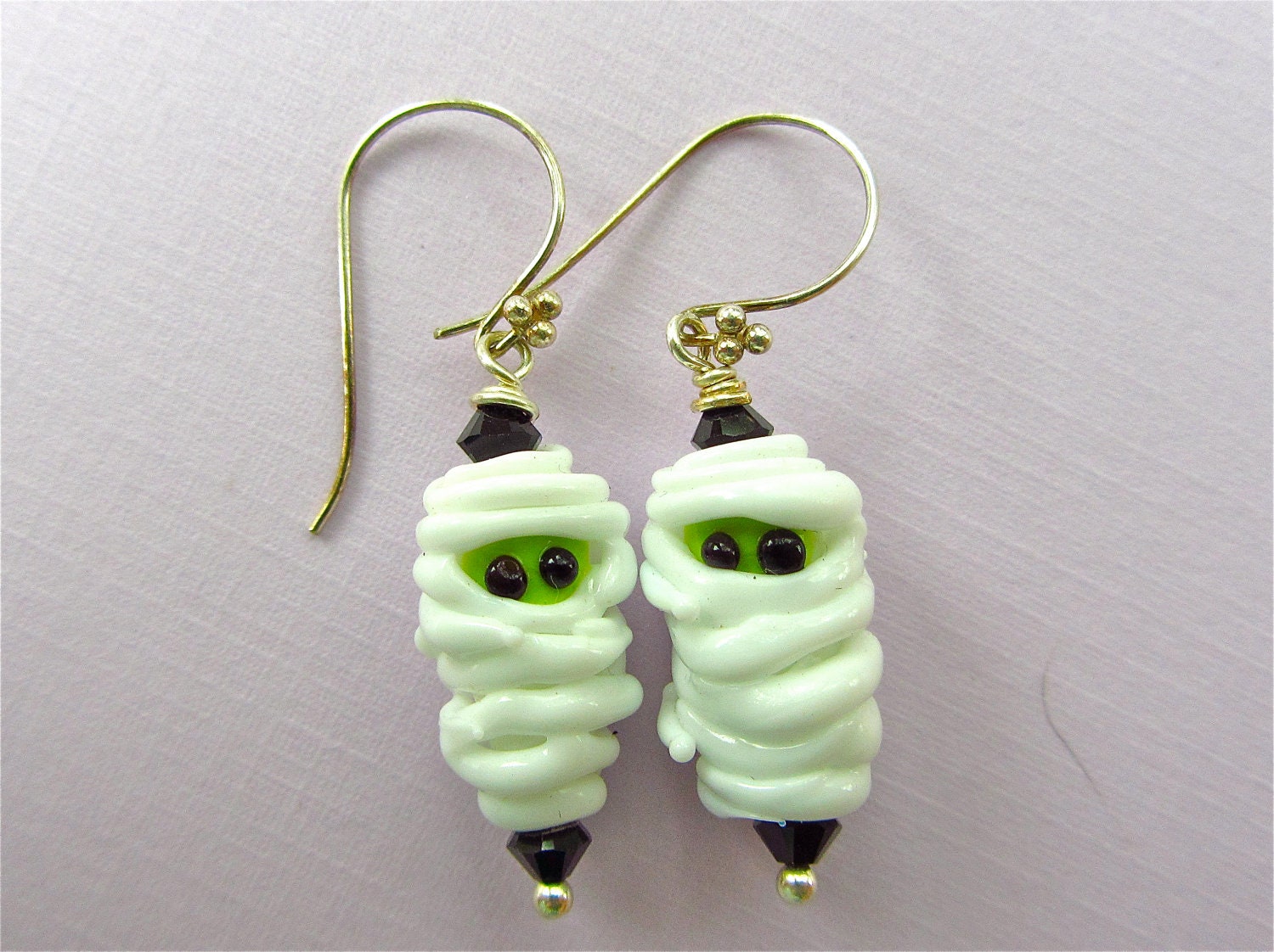 Mummy Lampwork Bead Art Earrings