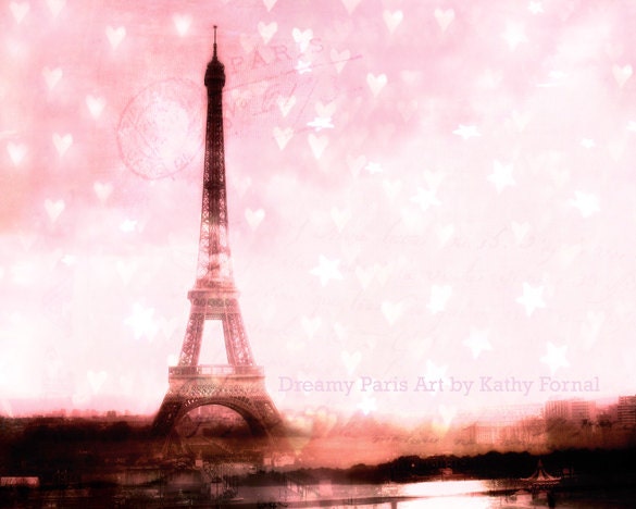 Paris Photography - Hearts Dreamy Eiffel Tower, Paris Prints, Eiffel Tower Stars Hearts, Paris Pink Prints Fine Art 8" x 10"