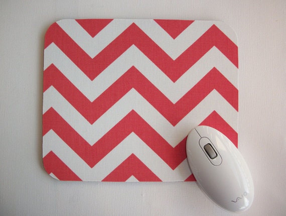 Mouse Pad mousepad / Mat - BUY 2 FREE SHIP -  Rectangle - Chevron Coral - Zig Zag