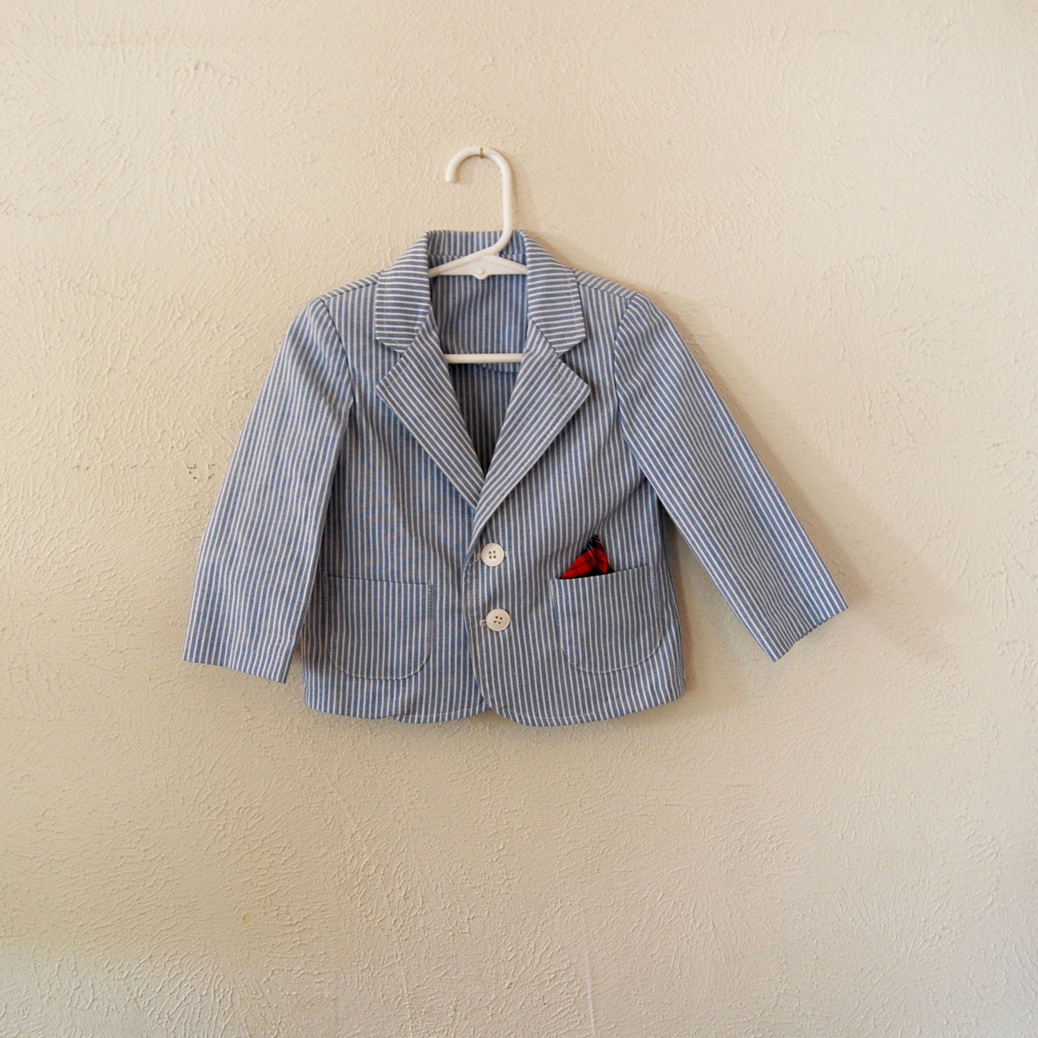 vintage baby boy seersucker suit coat MADE IN USA - olliesvintage