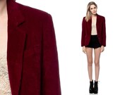Burgundy Corduroy Jacket Blazer 70s Preppy Classic Professor 80s Hipster Fitted Women Vintage Collared Coat Boho Maroon Red Small Medium