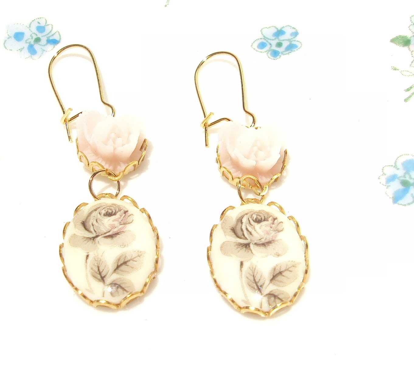 Everythings Turning Up Roses - Vintage Rose and Flower Earrings - Whimsical - Bridal