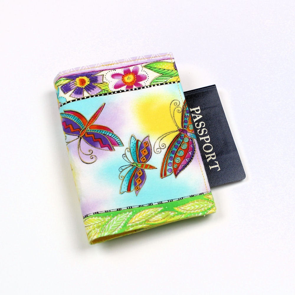 Butterflies Fabric Passport Cover with Velcro Closure - Laurel Burch