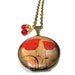 Poppy Flower Handpainted Brass Locket with Czech Glass Drops 14K Gold Wire