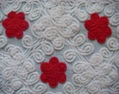 Red, White and Grey Plush Floral Vintage Chenille Bedspread Cotton Fabric