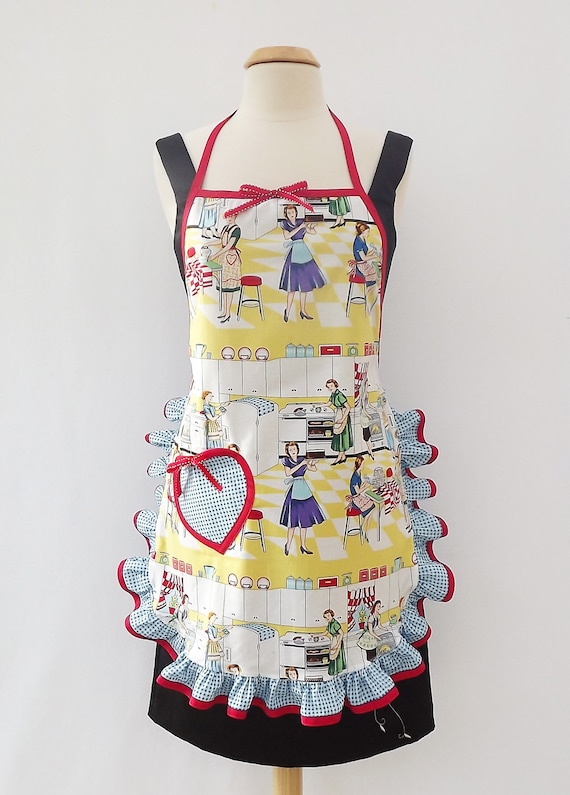 Apron- Home Ec by Michael Miller Ruffle Full Apron Reserved for sreid