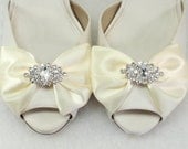 Bridal Shoe Clips Wedding Ivory Bow  Crystal rhinestone Shoe clips,weddings