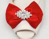 Sparkly Rhinestone Crystal Clear Wedding Shoe clips Red Satin Bow Shoe clips
