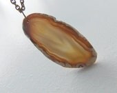 Earth Tone Agate Geode Necklace with Brass Chain- Brown