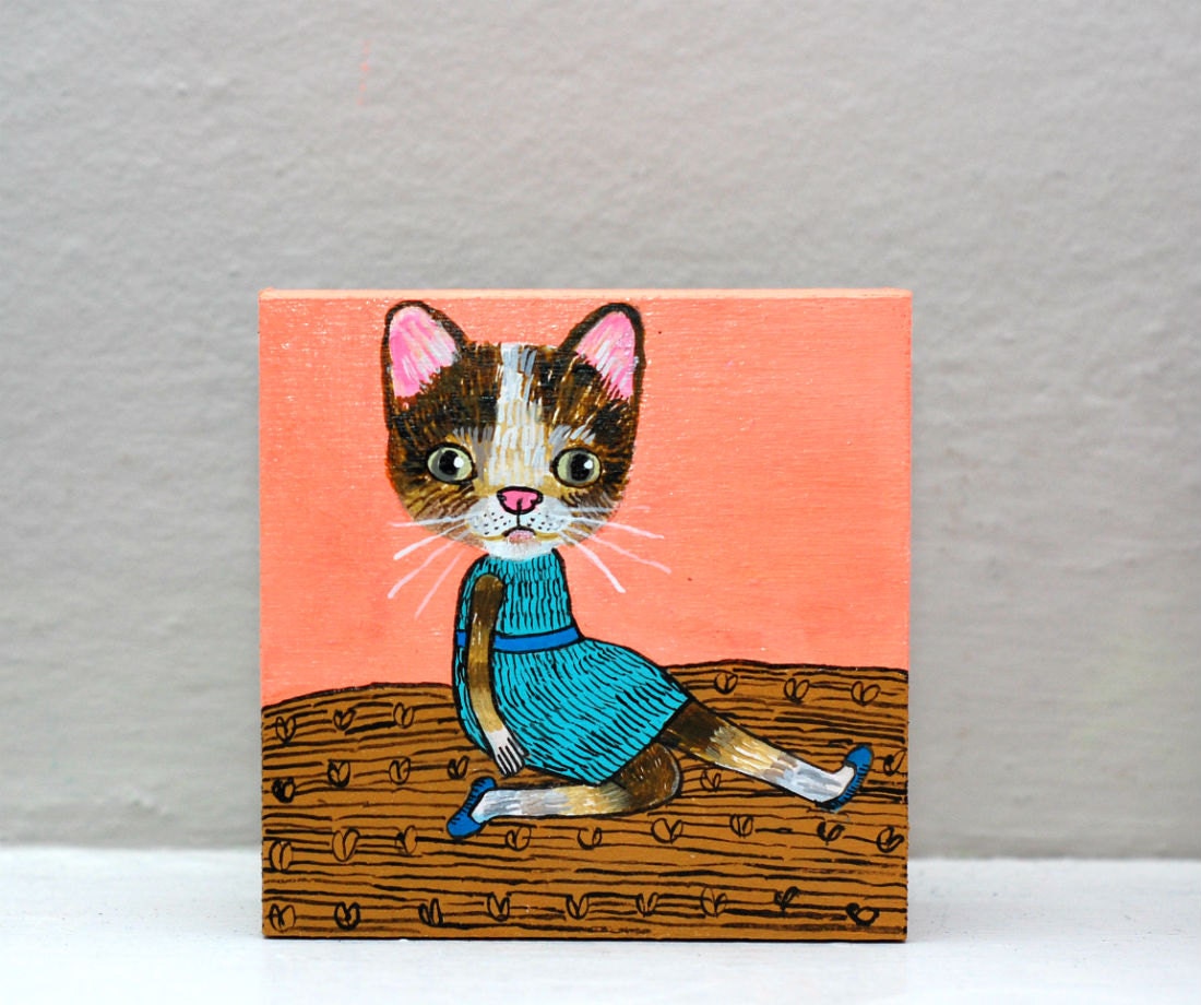 SALE cat girl (original painting on wood)