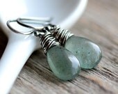 March Birthstone Aquamarine Earrings, Sterling Silver Wire Wrapped Blue Gemstone - Lagoon - Summer Fashion