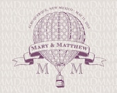 Vintage Hot Air Balloon Banner Wedding Logo - digital file