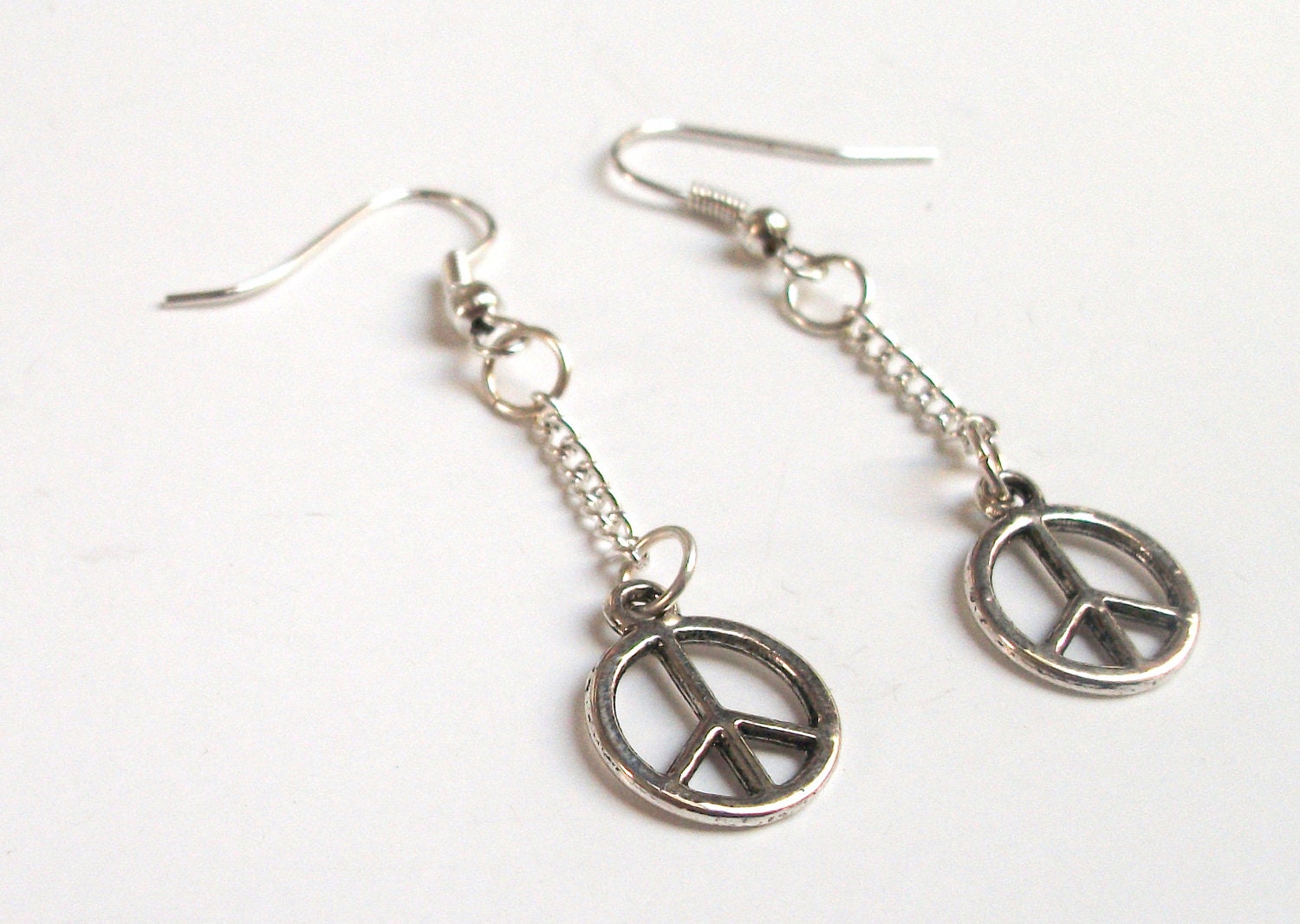 Silver Peace Sign Charm Earrings