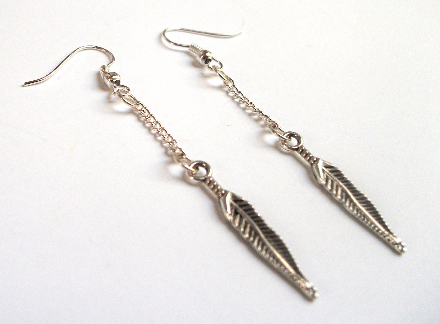 Silver Feather  Charm Earrings
