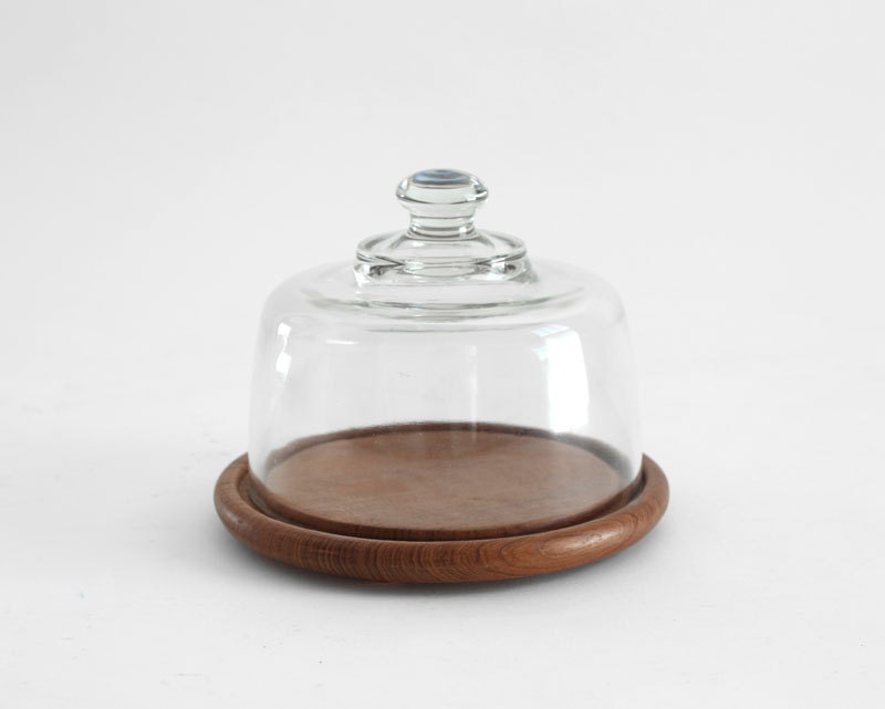 Vintage Cheese Serving Tray - Mid Century, Modern, Wood, Glass, Retro, Kitchen