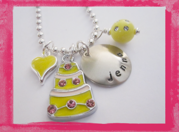 Flower Girl  Necklace  - Hand Stamped  WEDDING CAKE Charm Necklace - Wedding Jewelry by LillyEllen