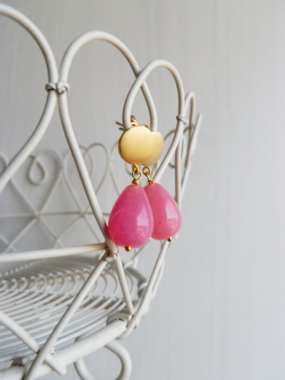 Pink candy jade stone trendy fashion post earrings