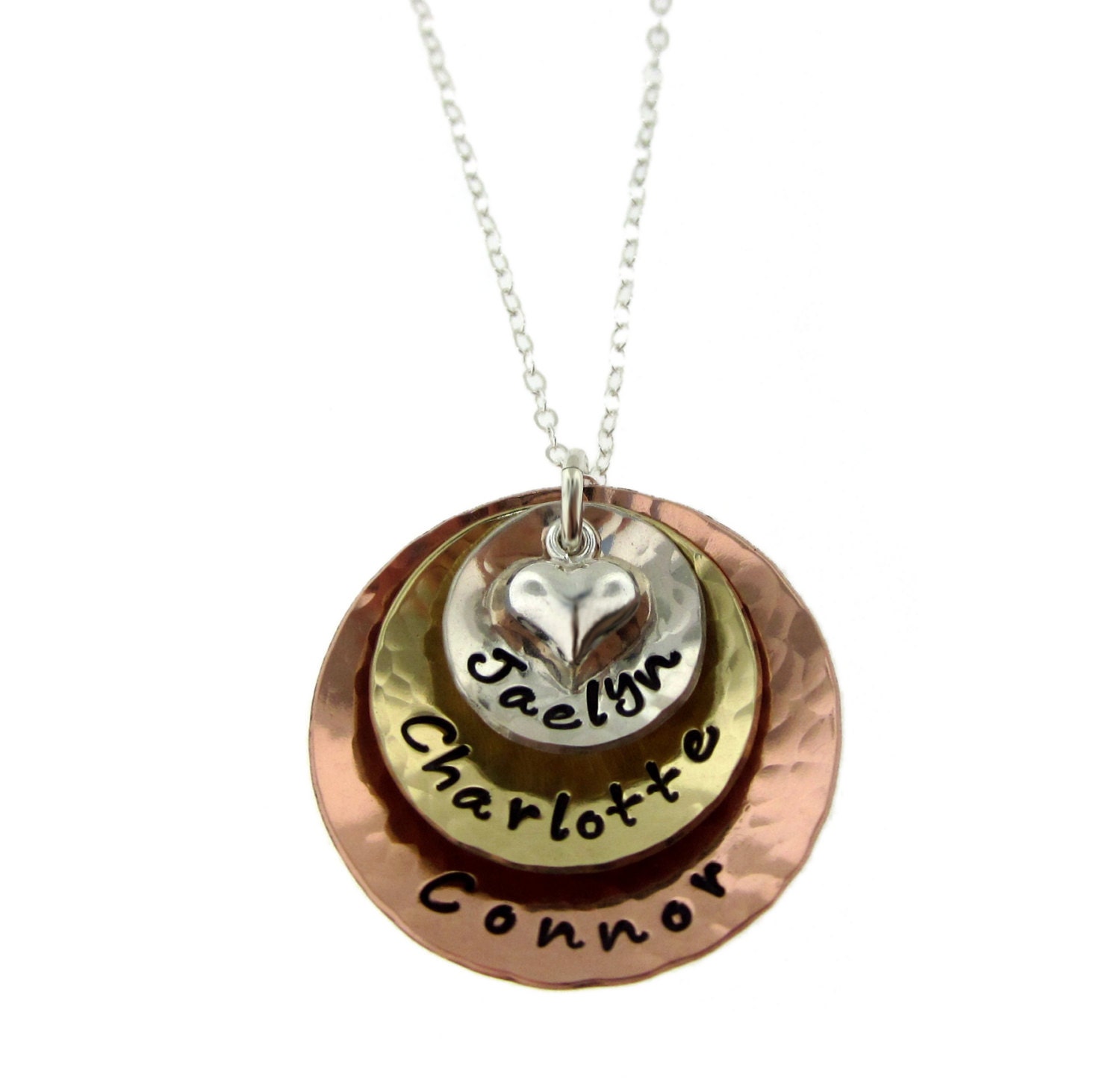 Mixed Metals with Puffed Heart - Personalized Handstamped Jewelry