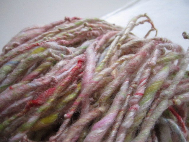 Pastel Baby Blue Pink Silk Merino Skin Soft Yarn Handspun 70yards