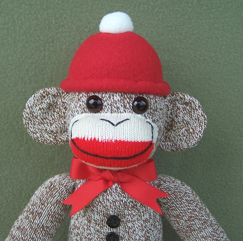 Classic Red Heel Sock Monkey Handmade Soft Toy