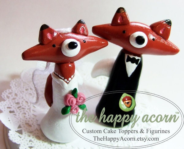 Wedding Cake Topper Red Foxes - Woodland Fox Kawaii Figurines - Handmade by The Happy Acorn
