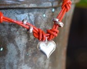 Red Leather Knotted Heart Necklace
