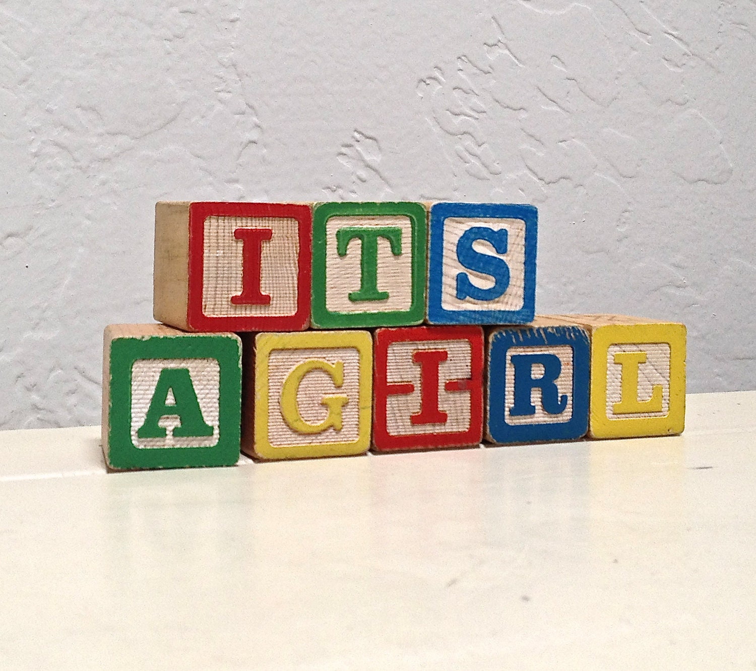 vintage wooden blocks - it's a girl