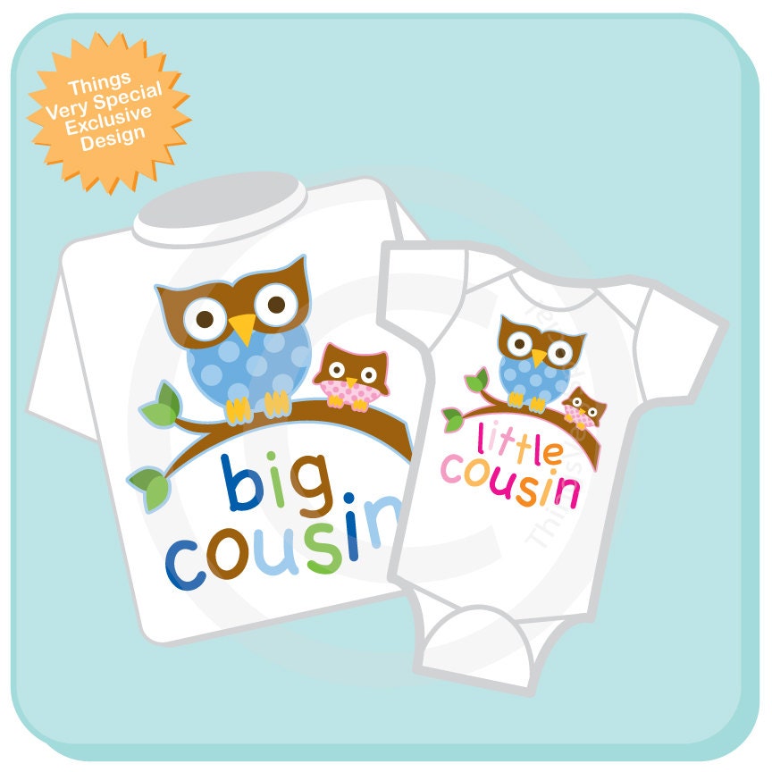 Set of Two Big Cousin Owl Shirt, and Little Cousin Owl Onesie or Shirt Set Personalized Owl Tee Shirt or Onesie Set of Two