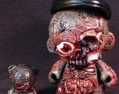 Large DELUXE Munny Zombie Undead Ed with Roadster Hat and Zombie Teddy Bear OOAK  Head and Arms Turn
