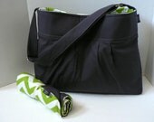 Monterey Medium Diaper Bag Set  - Design Your Own Charcoal Grey and Chevron - Adjustable Strap and Elastic Pockets