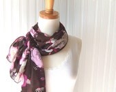 Floral Chiffon Scarf in Brown and Pink - Spring and Summer Fashion