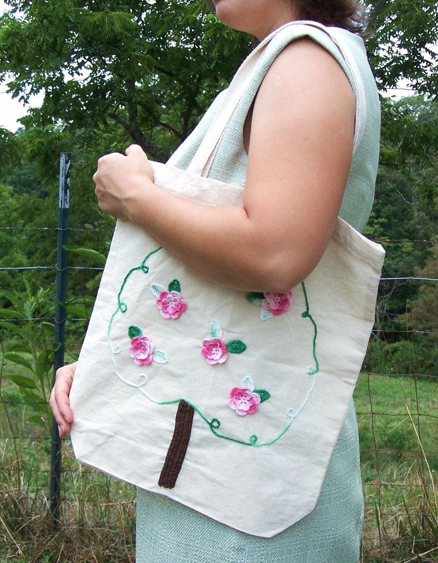 Cotton tote bag eco friendly decorated with flowers