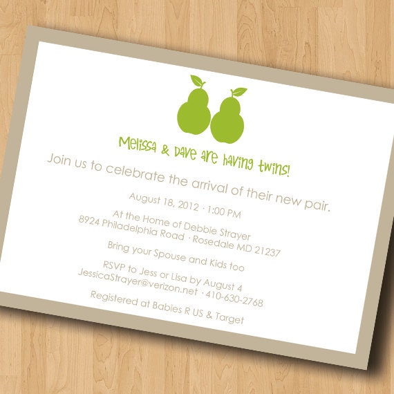 Perfect Pears - Baby Shower Invitation - Digital Design Only Il_570xn