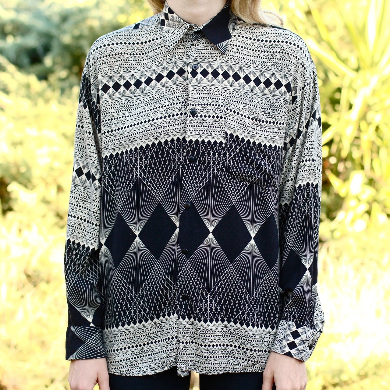 Unisex Geometric Print Rayon Shirt