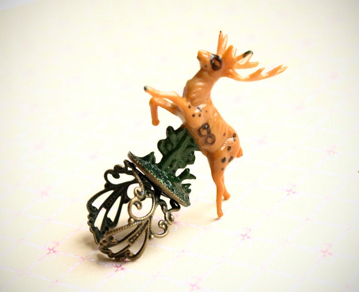 Deer Spirit. Woods collection. shapeshifter ring. Miniature curio cabinet by KarolinFelix