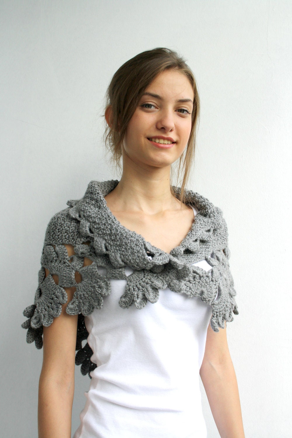 Free SHIPPING Grey Capelet Shawl Mothers Day Gift Under 75 For Her FOR Women For Mom