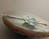 Pale blue aquamarine sterling silver earrings in squared hook design with herringbone wrapped stones