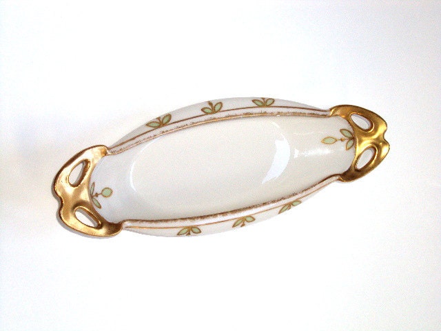 Vintage Limoges Vanity or Serving Dish, B&H Limoges France, Double Mark, cr. 1890s, 22K gold, Rolled Edge I take CREDIT Cards