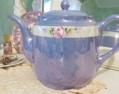 Teapot Garden Rose Blue Lusterware Teapot