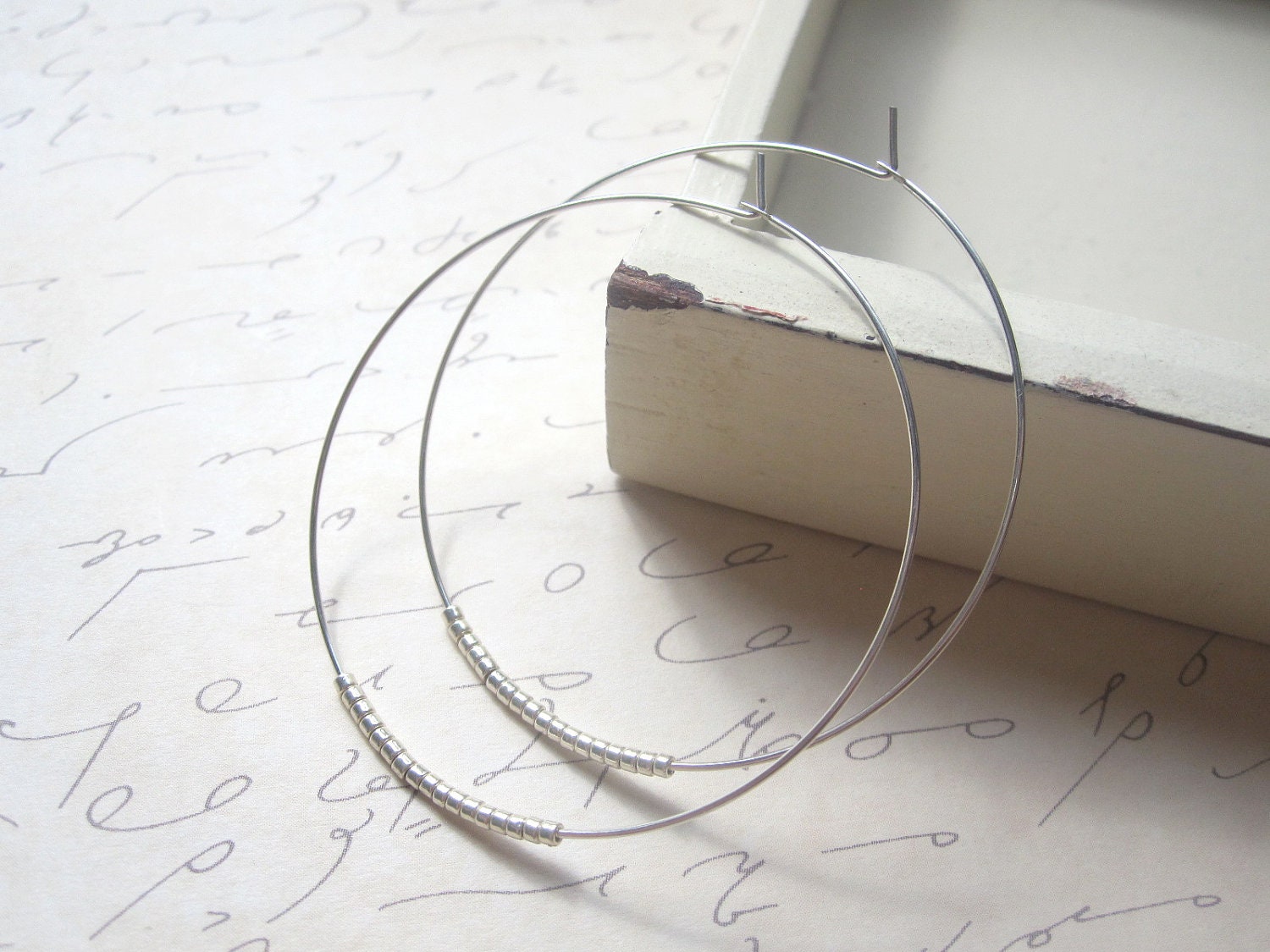 Silver Seed Bead Hoop Earrings, Large Gold Plated Earrings, Hoop Earrings, Gold Hoops, Also Available in Gold
