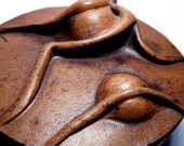 Unusual Weird Round Leather Box. Circa 1970s. 4" Diameter.