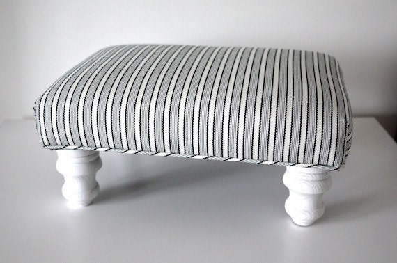 Black and White Striped Footstool Ottoman - MendEtc