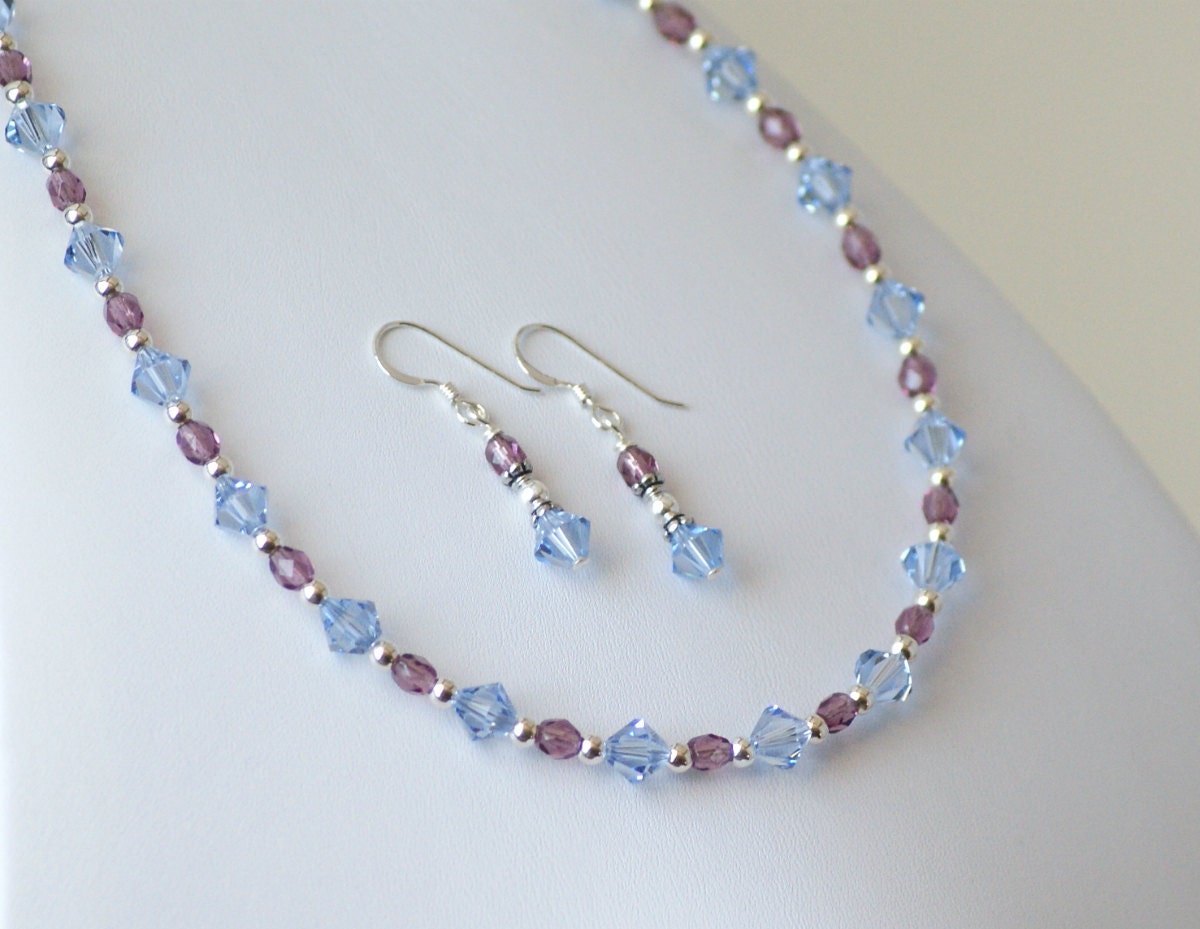 Light Sapphire Crystal and Amethyst Glass Jewelry Set