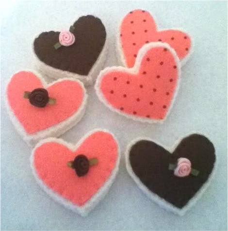 6 HEART felt COOKIES set