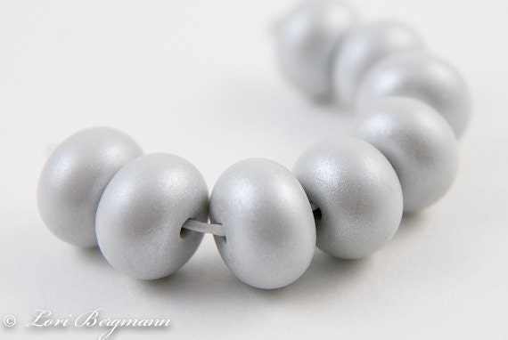 Gray Shimmer Lampwork Spacer Beads, Silver Pixie Dust, Handmade Jewelry Supplies - LoriBergmann