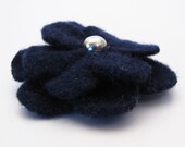 Blue and Silver Flower Hair Clip,  Felted Wool from Upcycled Sweater